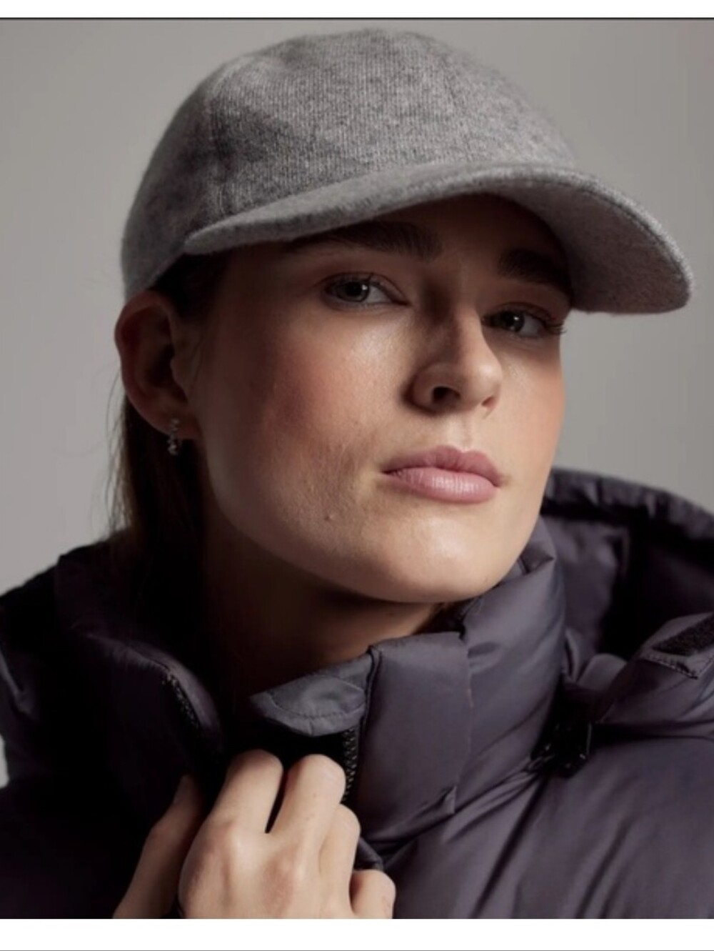 Quince 100% Cashmere Gray Knit Baseball Cap
